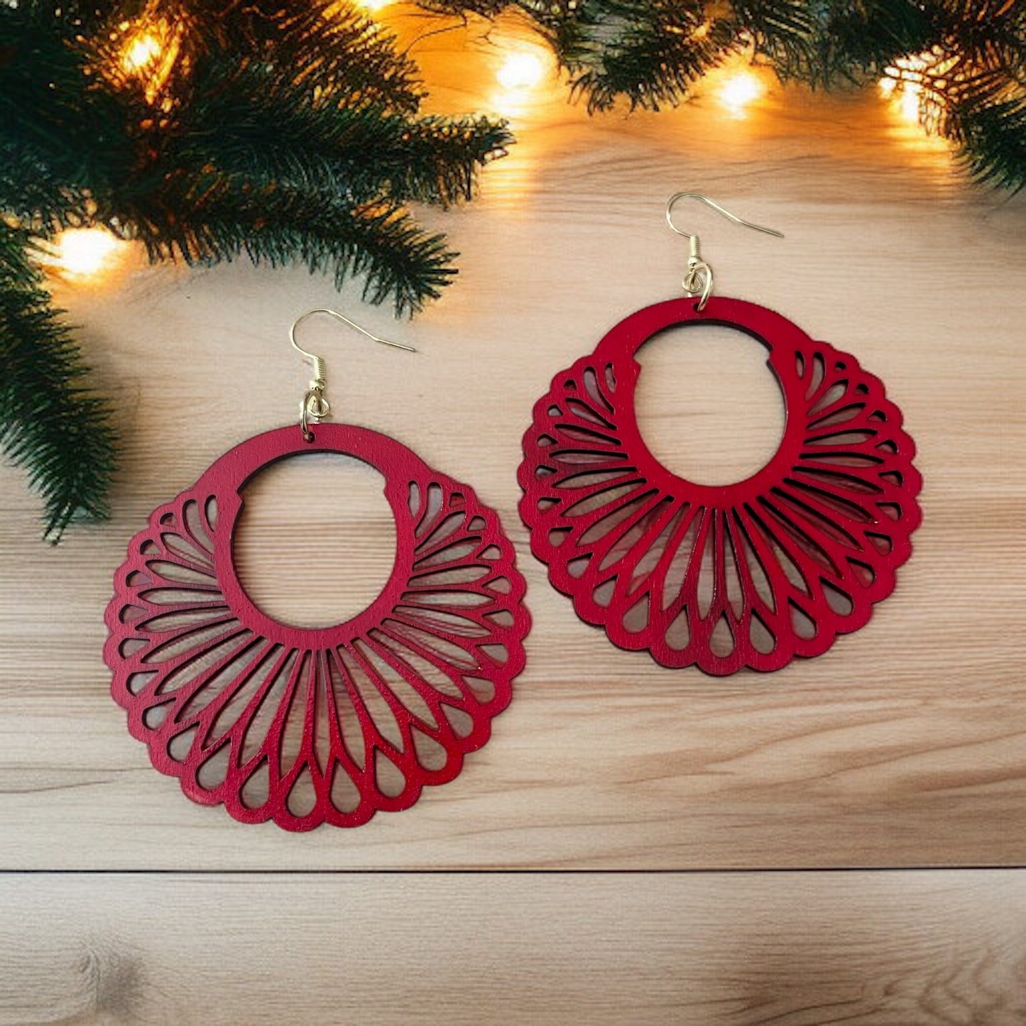 Red Chamomile Fan-Shaped Boho Earrings – Vibrant & Lightweight Statement
