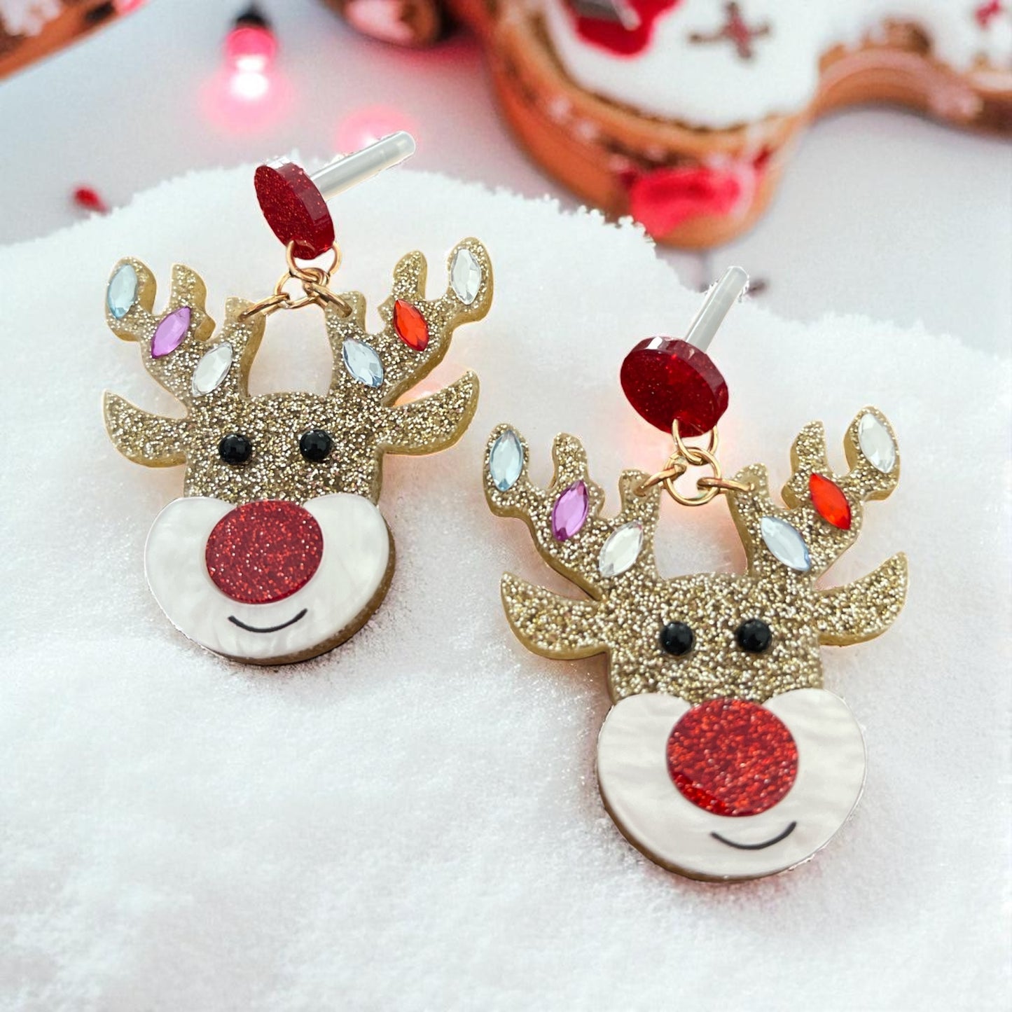 Glittery Reindeer Christmas Light Earrings