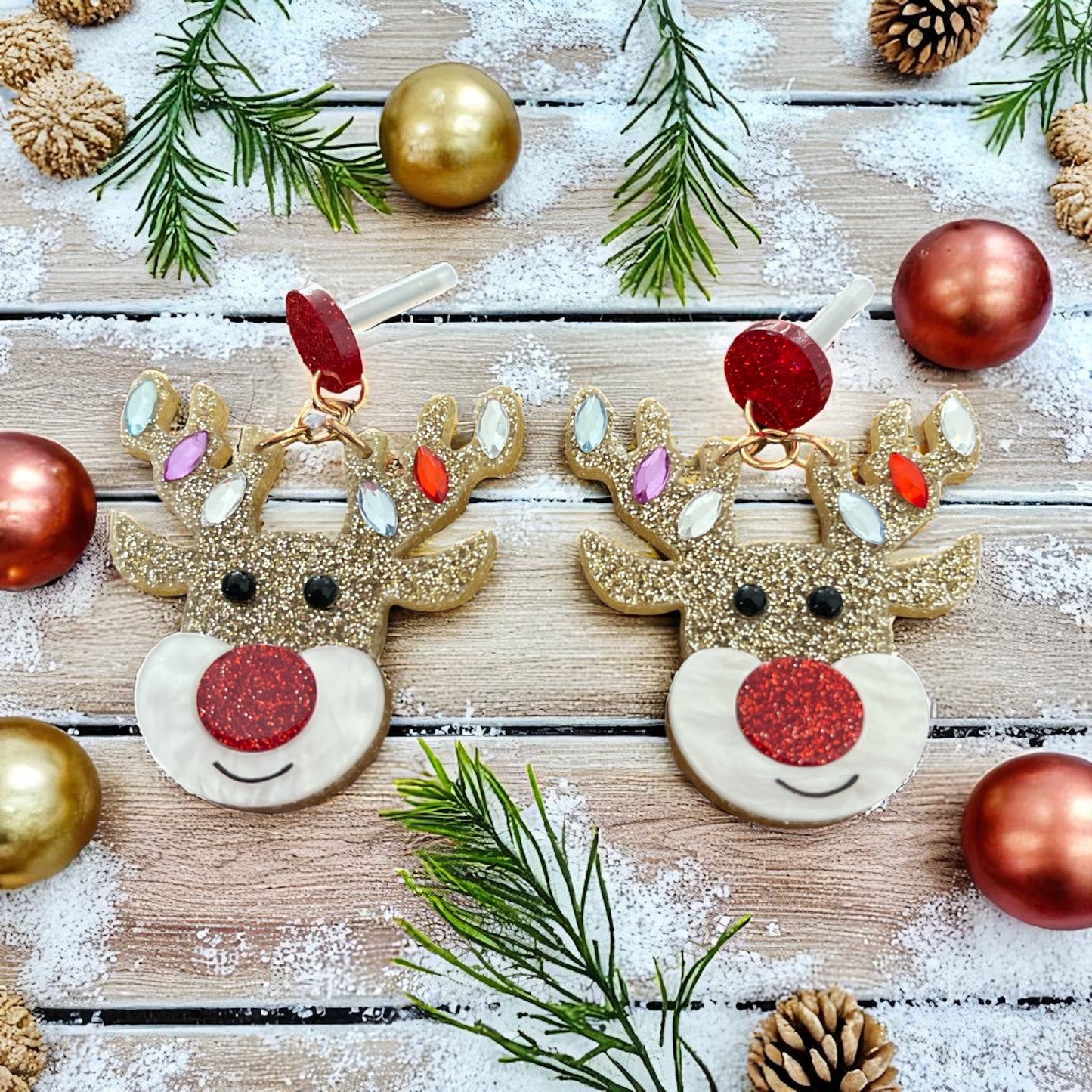 Glittery Reindeer Christmas Light Earrings