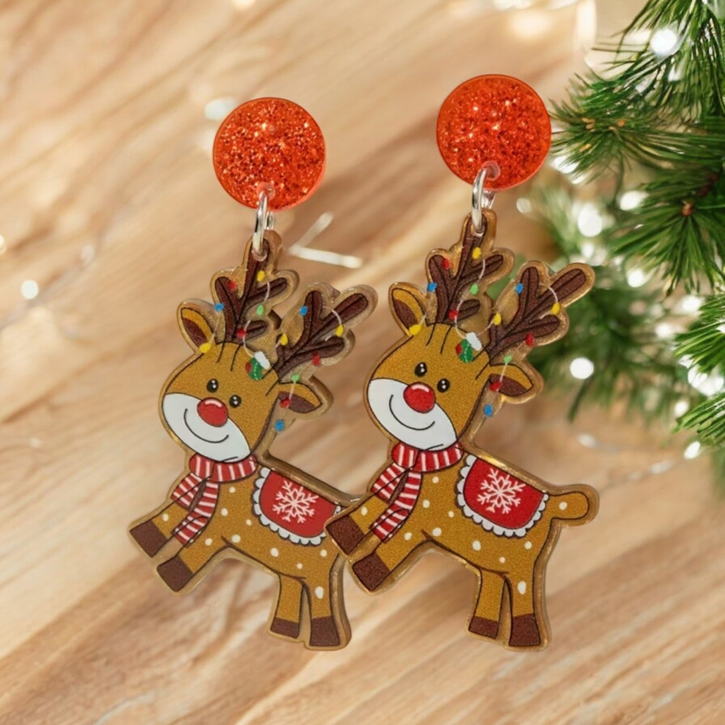 Festive Reindeer & Sparkle Stud Christmas Earrings