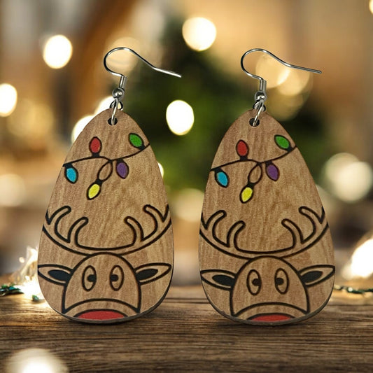 Rudolph’s Glow Wood Teardrop Earrings 🎄🦌
