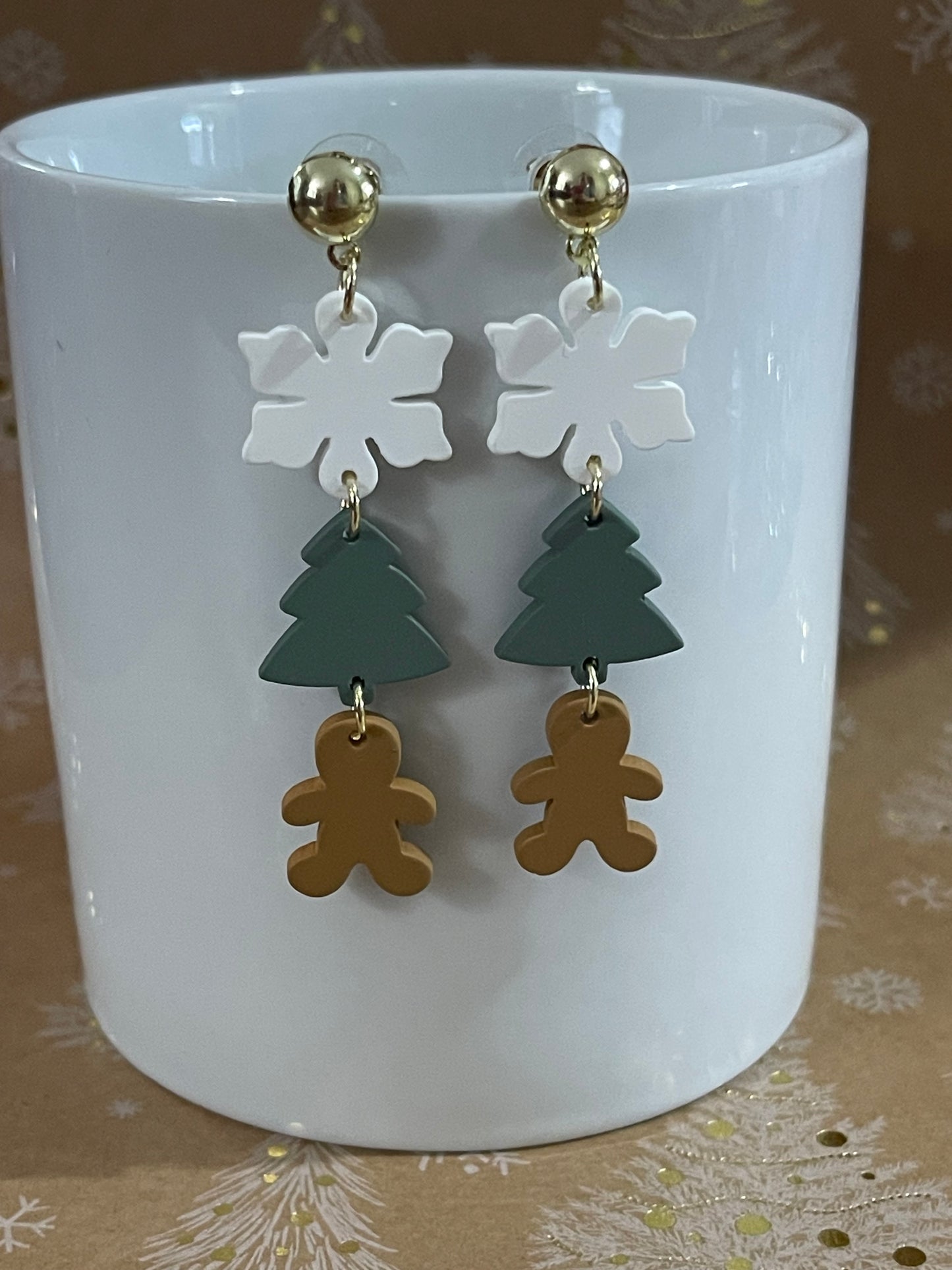 Holiday Earrings: Snowflake, Christmas Tree, and Gingerbread Man