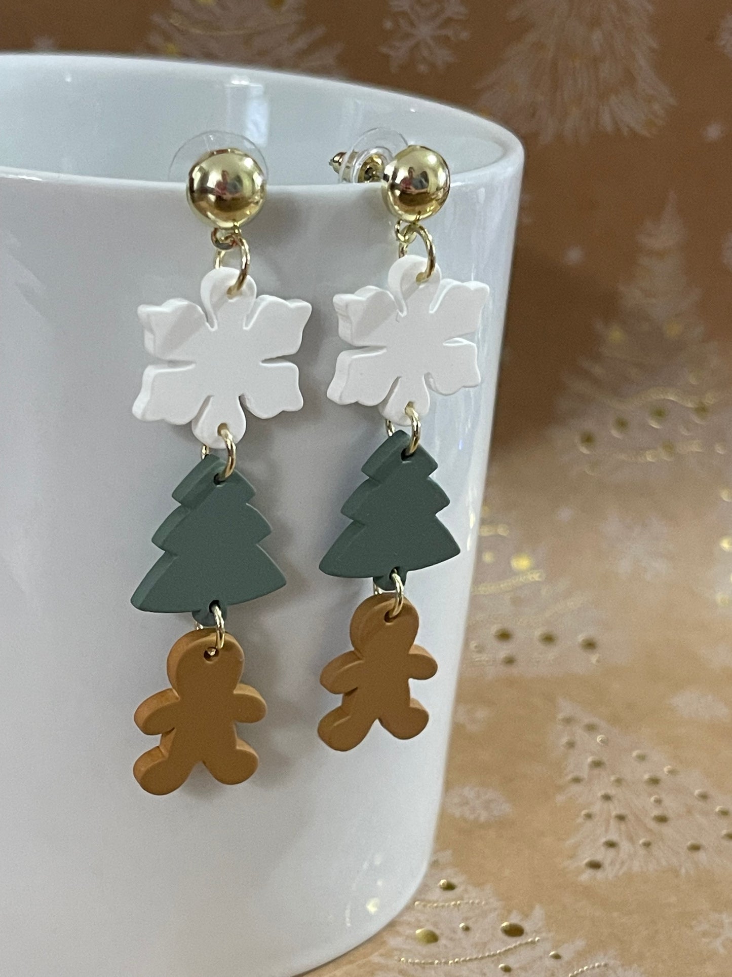 Holiday Earrings: Snowflake, Christmas Tree, and Gingerbread Man