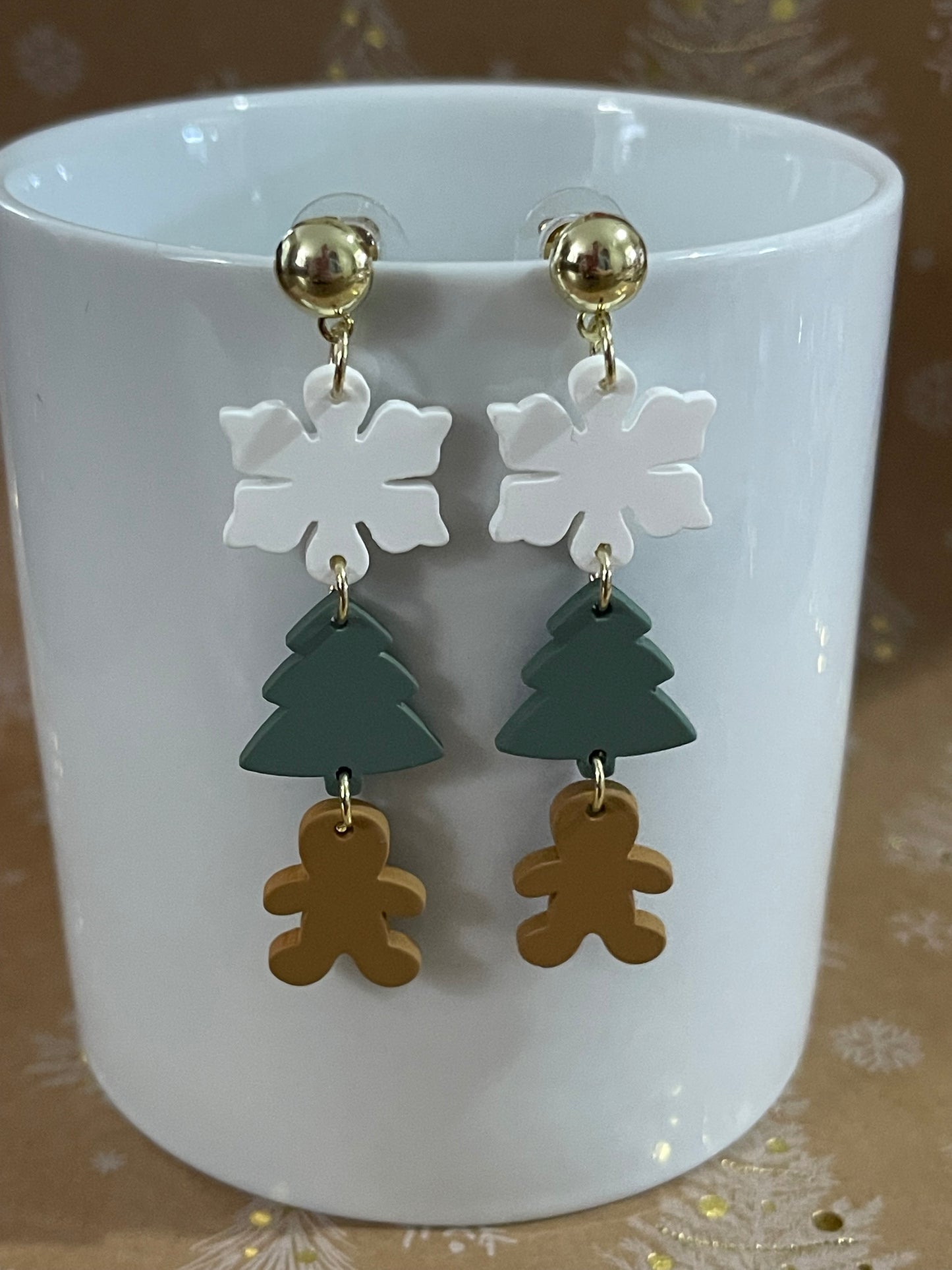 Holiday Earrings: Snowflake, Christmas Tree, and Gingerbread Man