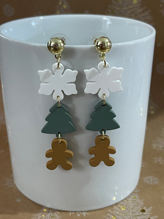 Holiday Earrings: Snowflake, Christmas Tree, and Gingerbread Man