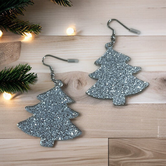 Silver Sparkle Christmas Tree Earrings ✨🎄