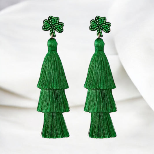 St. Patrick’s Day Triple-Tier Green Tassel Earrings