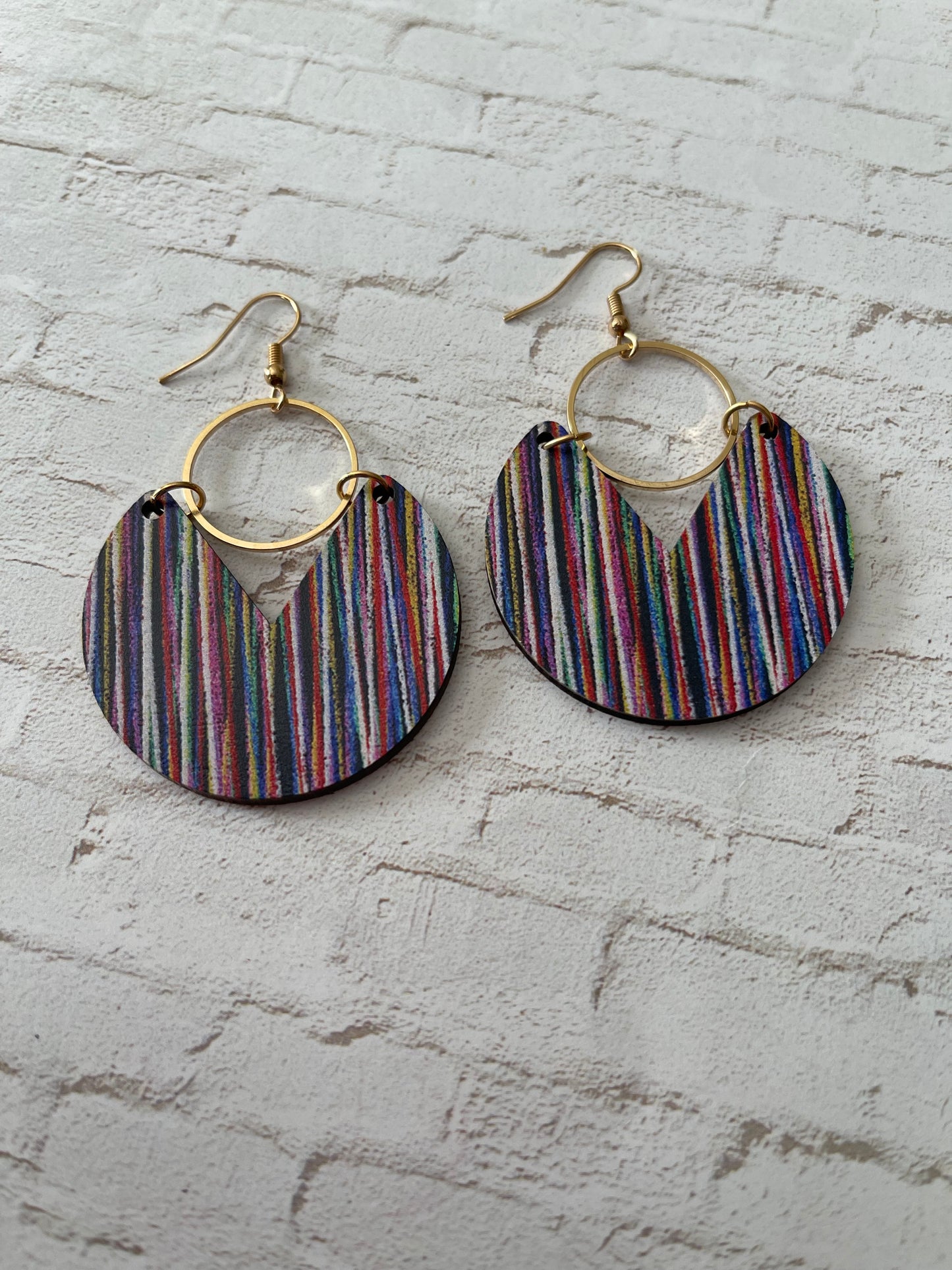 Multi-Colored Wooden Hoop Earrings