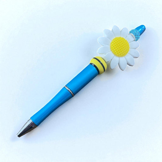 Blue Pen with Sunflower & Bumblebee Beads – Blue Rhinestone Accent