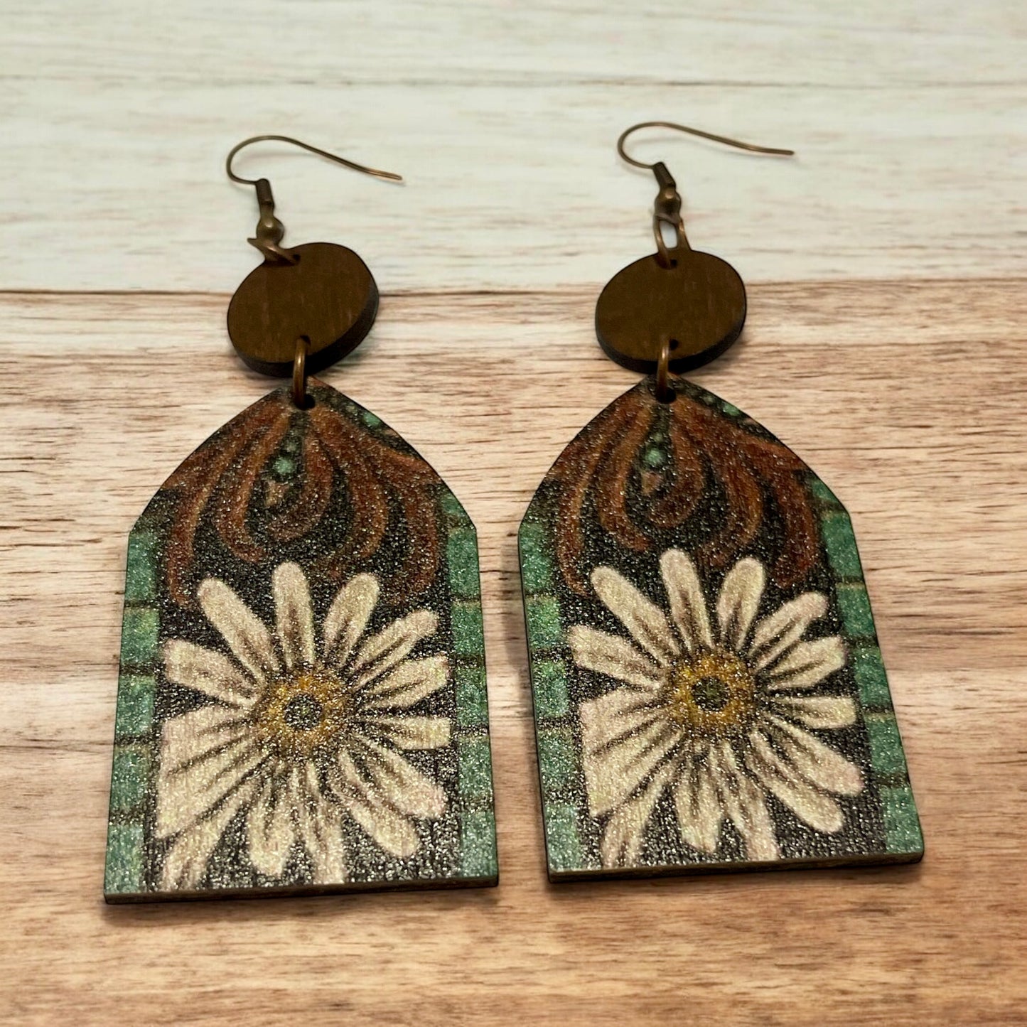 Hand-Painted Sunflower Wooden Earrings