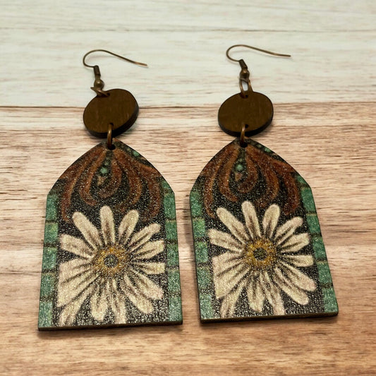 Hand-Painted Sunflower Wooden Earrings