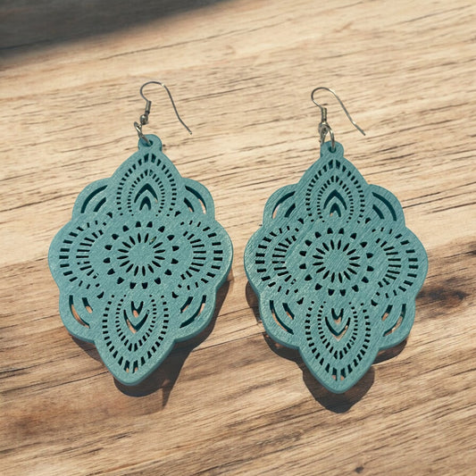 Ocean Laser Cut Wood Earrings