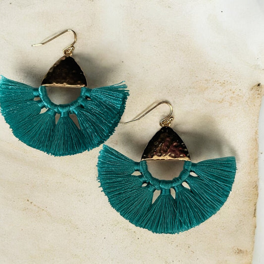 Boho Breeze Teal Fan Earrings