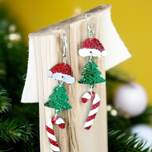 Santa’s Sparkle Holiday Dangle Earrings 🎅🎄🍭