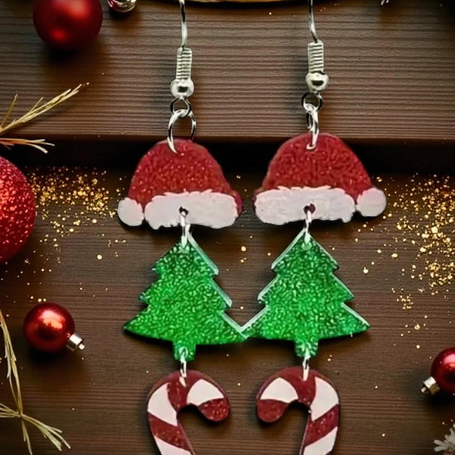 Santa’s Sparkle Holiday Dangle Earrings 🎅🎄🍭