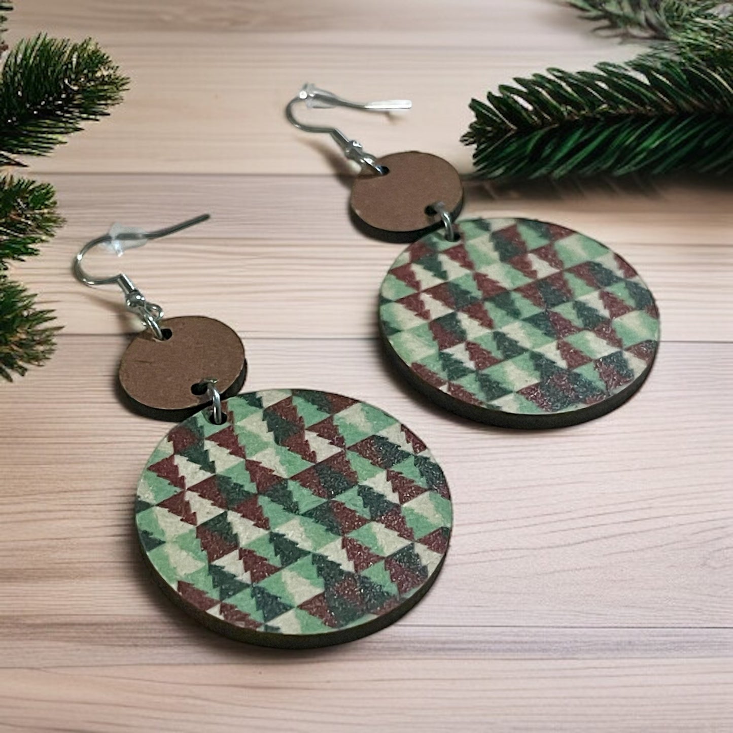 Rustic Christmas Tree Wood Dangle Earrings 🎄✨