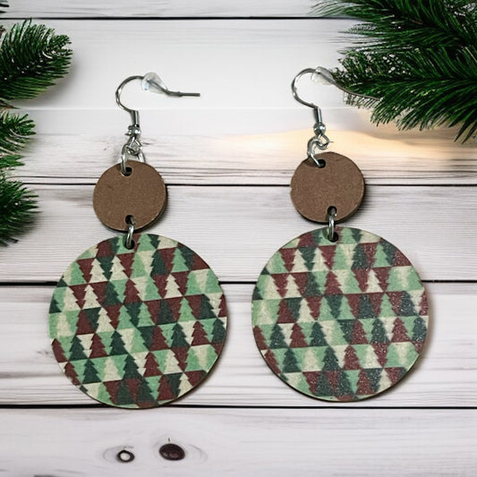 Rustic Christmas Tree Wood Dangle Earrings 🎄✨