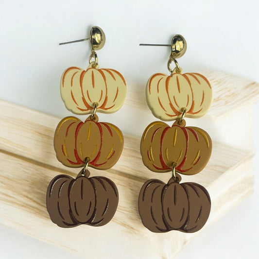 Trio Pumpkin Dangle Earrings – Fall Harvest Statement Jewelry