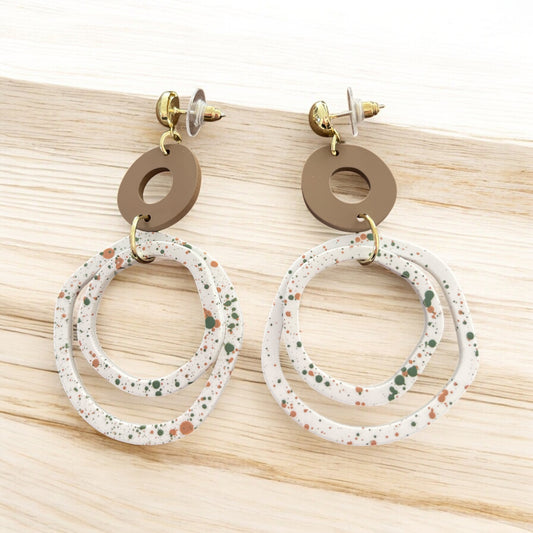 Gold & Tan Accents with White Splash Dot Earrings