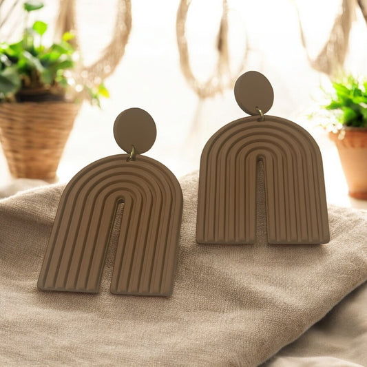 Brown U-Shaped Statement Earrings