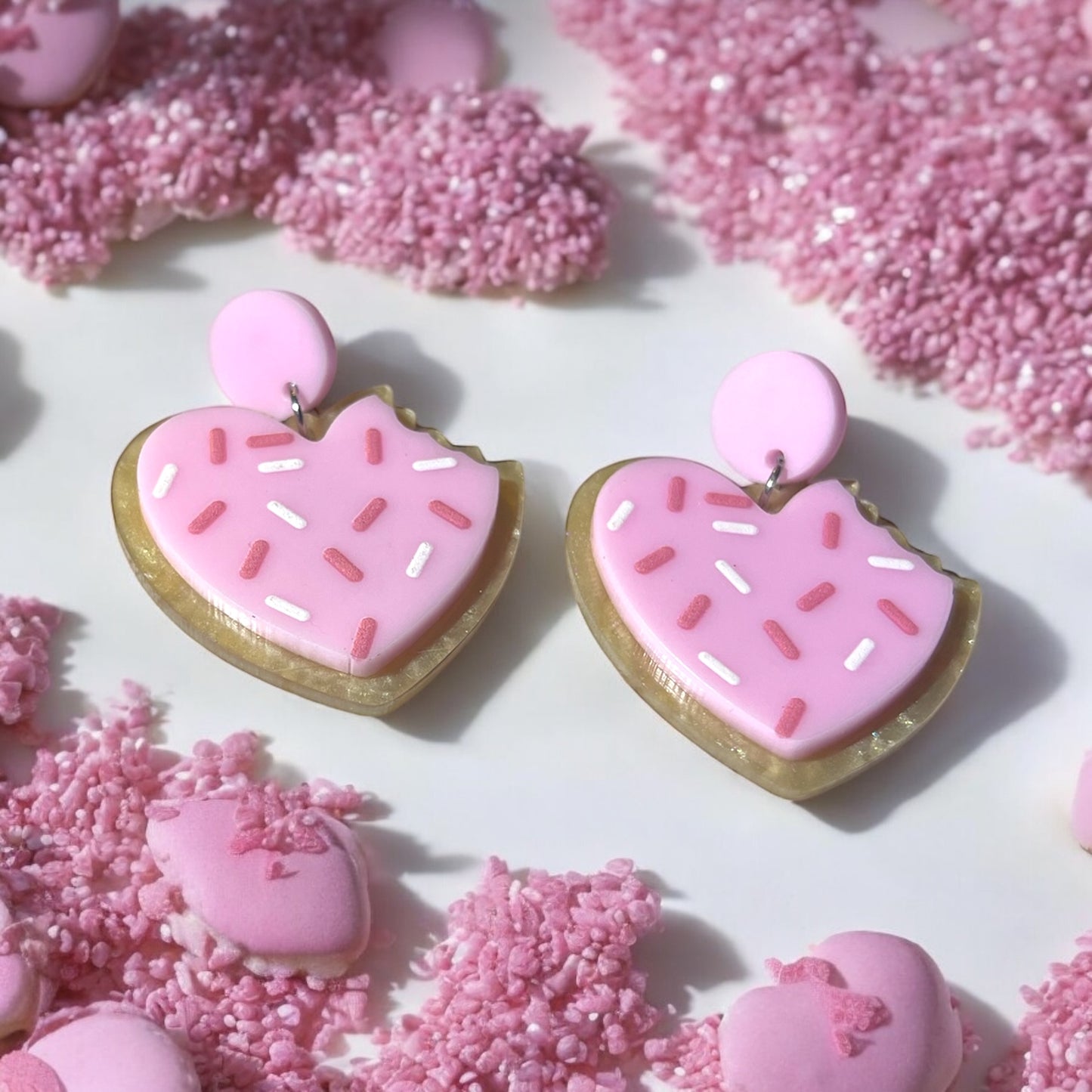 Pink Frosted Cookie Heart Earrings