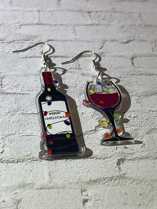 Festive Wine Bottle & Wine Glass Earrings