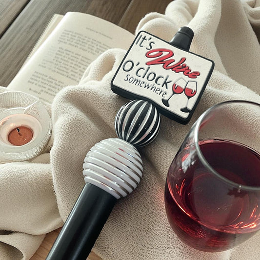 Black Ink Pen – “It’s Wine O’Clock Somewhere” Beaded Pen
