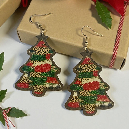 Wild Christmas Tree Wood Earrings 🎄✨