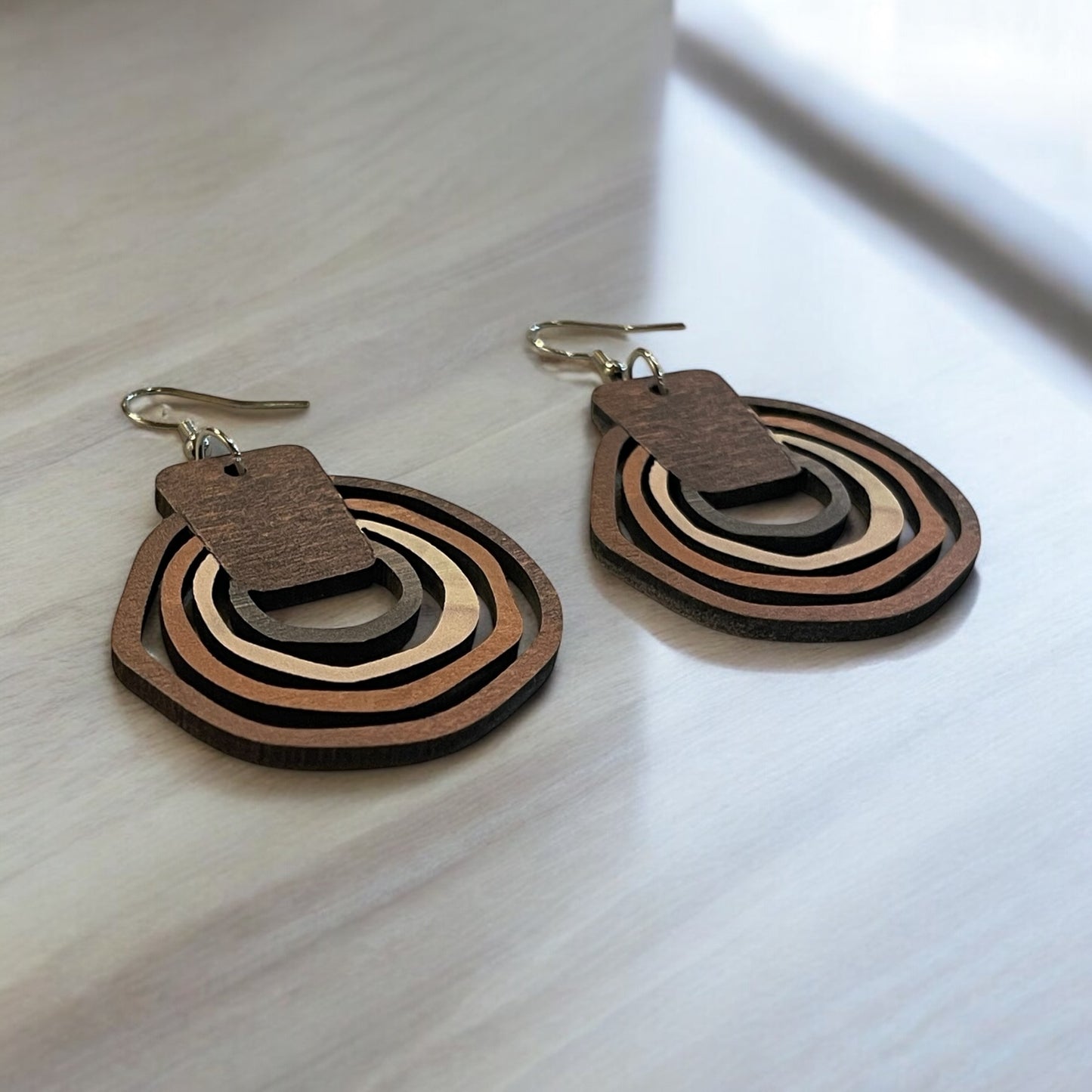 Rustic Wooden Layered Hoop Earrings