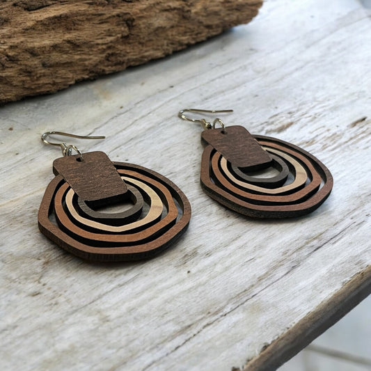 Rustic Wooden Layered Hoop Earrings