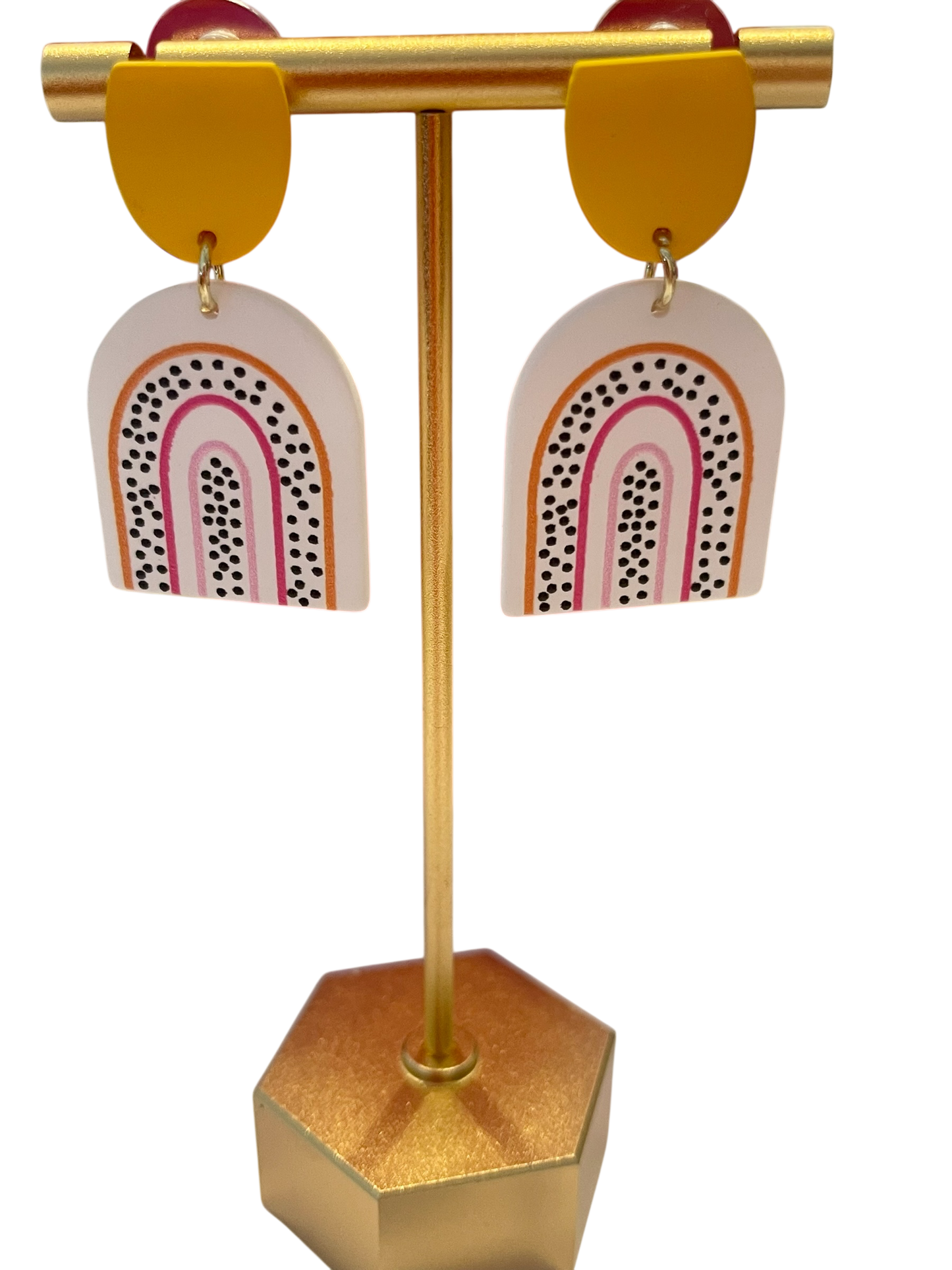 Yellow Pink & Black Arch Earrings