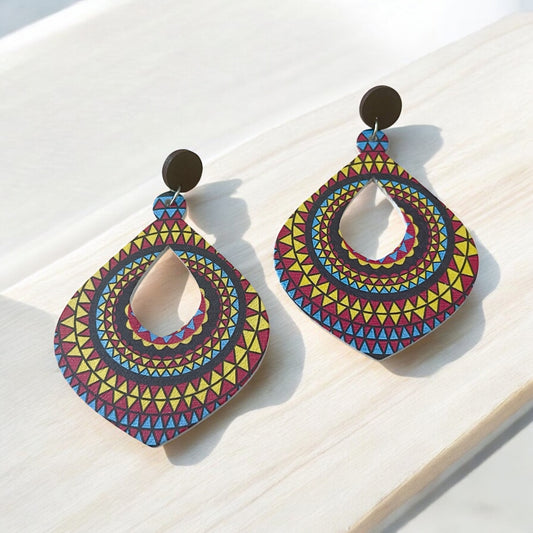 ColorBurst Boho Teardrop Wood Earrings
