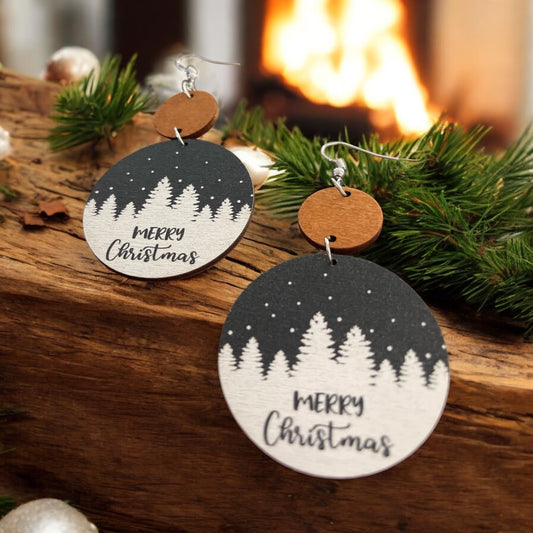 Wooden “Merry Christmas” Earrings