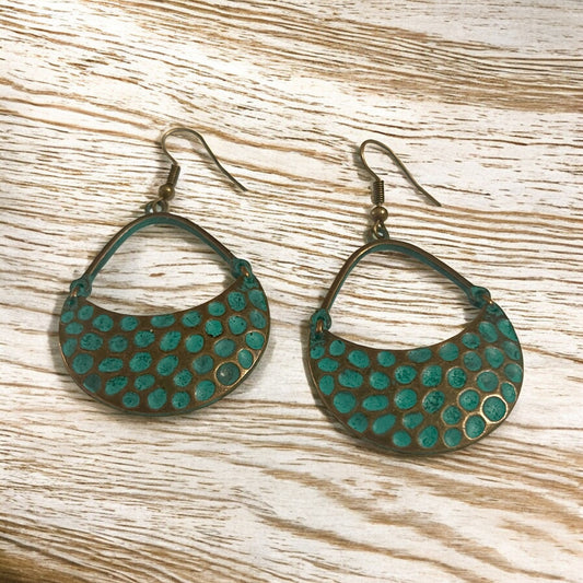 Rustic Teal Patina Drop Earrings