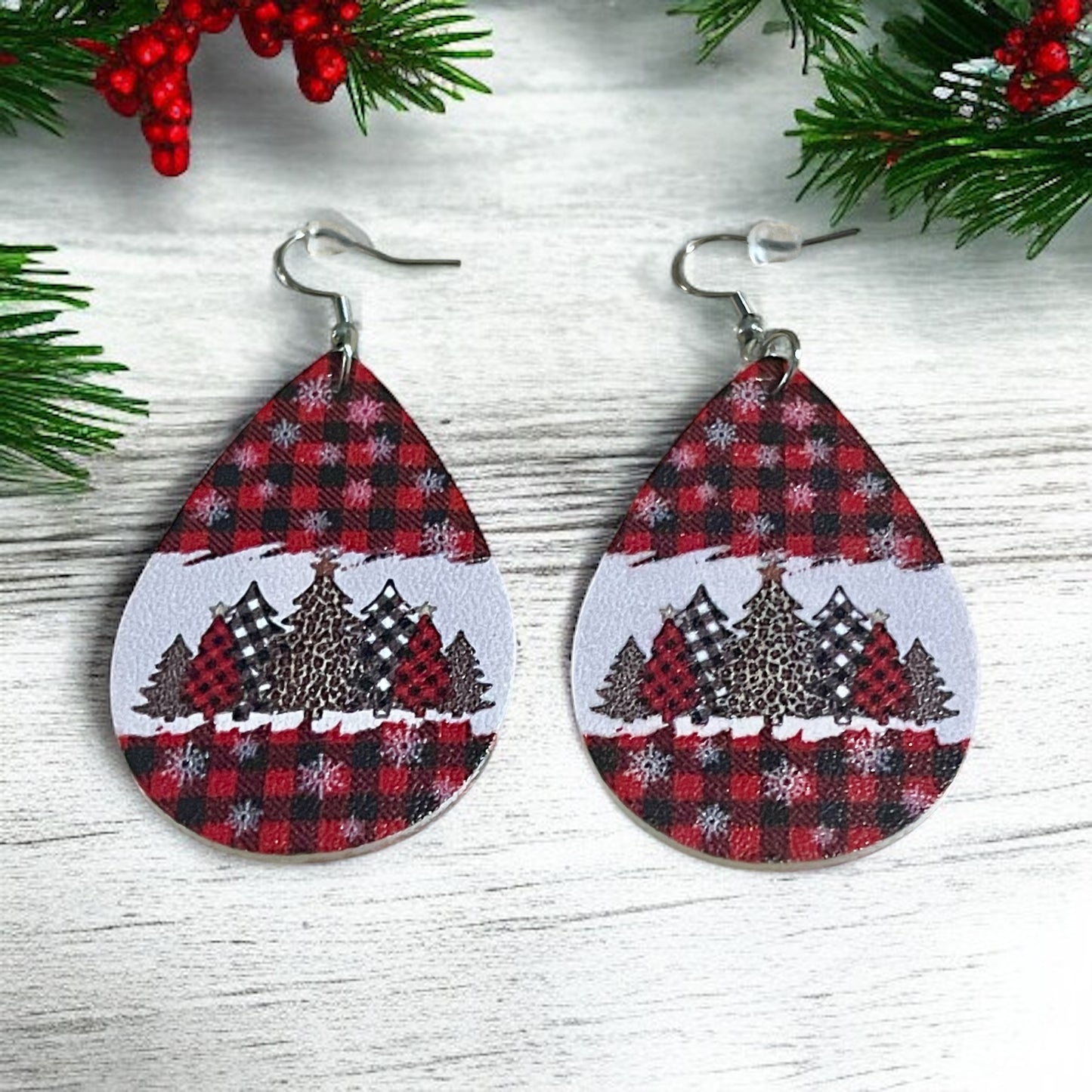 Plaid & Pine Faux Leather Earrings 🎄✨