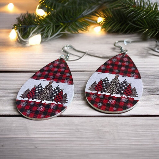 Plaid & Pine Faux Leather Earrings 🎄✨